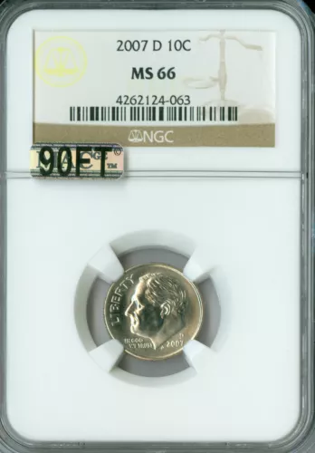 2007 D ROOSEVELT DIME NGC MS66 MAC 90FT BUSINESS STRIKE 2ND FINEST RARE .
