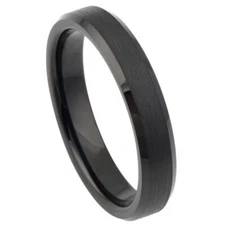 Tungsten Ring Band Flat Brushed Center High Polished For Men & Women
