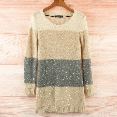 beige grey sparkly sequin knit jumper 