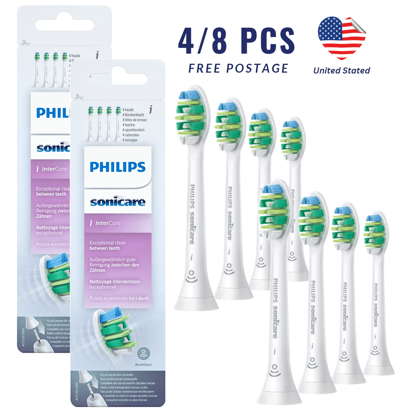 Philips Sonicare i InterCare Replacement Heads ,4-8  Brush Heads  HX9004