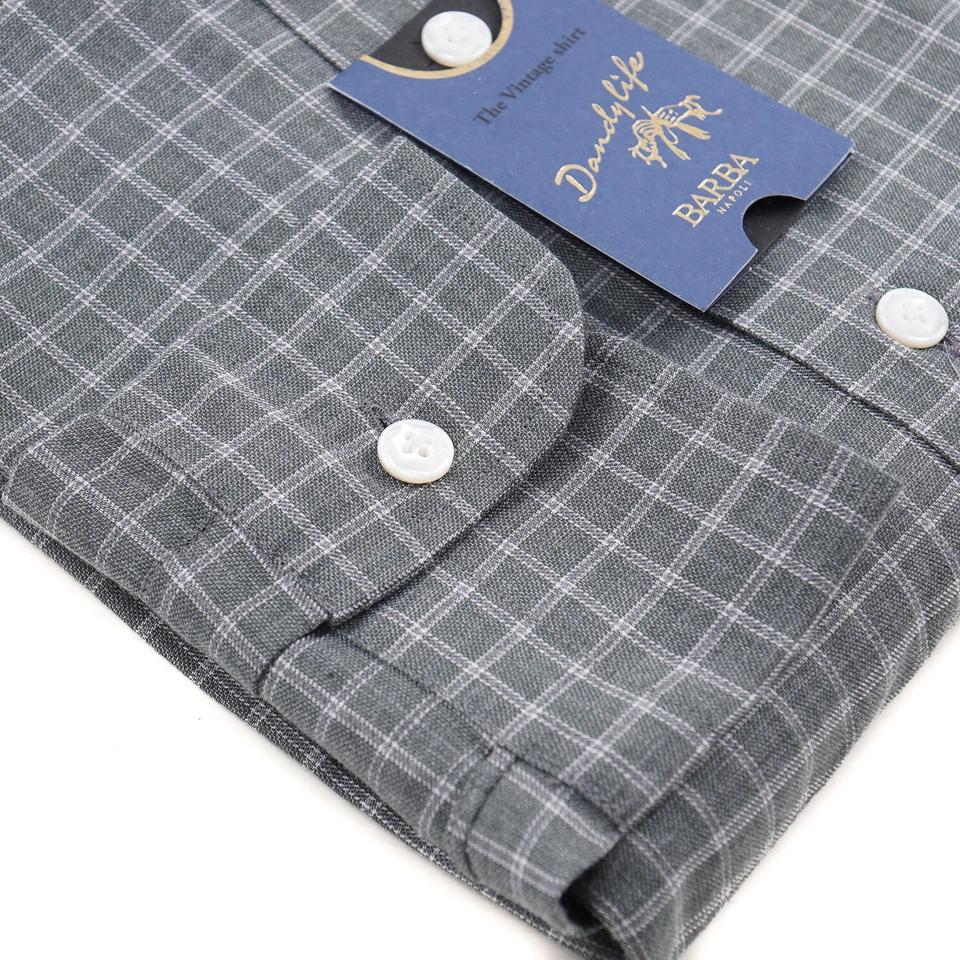 Barba Napoli Slim-Fit Grayish Green Check Cotton Dress Shirt 15.75 (Eu 40)  - Image 3 of 4