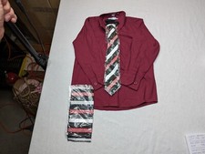BERLIONI Maroon Kids Dress Shirt With Tie And Handkerchief