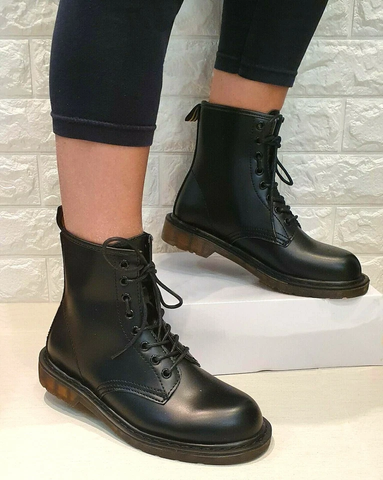 anfibi donna con lacci stivali scarpe scarponcini neri stivaletti alti militari  - Immagine 2 di 3
