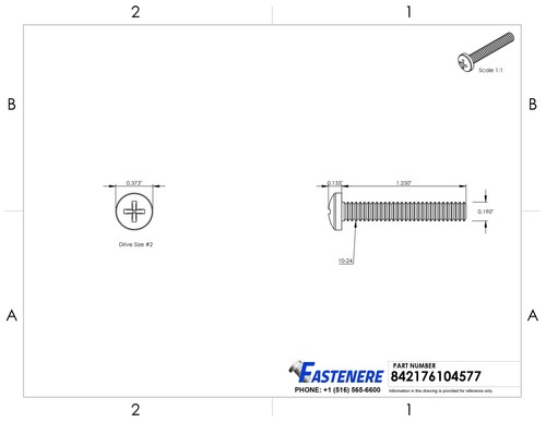 1000 Vis à Métaux Tête Cylindrique Phillips 10-32 X 1/4" - Acier Inoxydable 18-8 - Grade 2 - Marque Fastenere