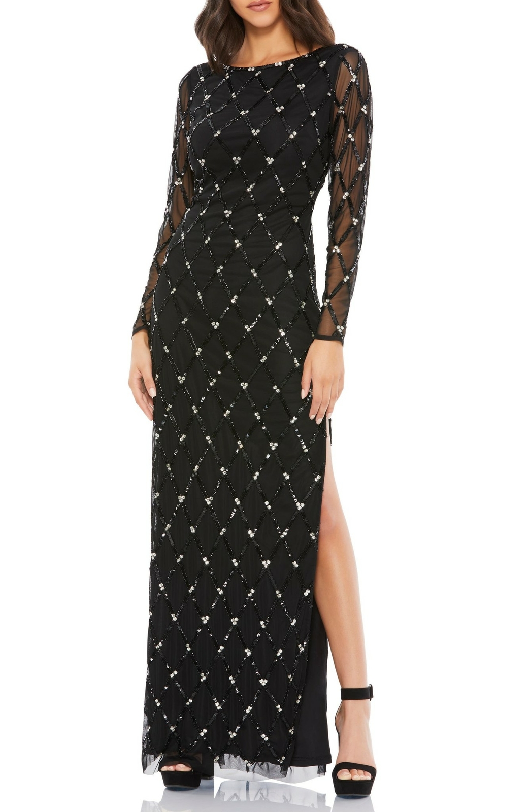Mac Duggal Sequin Lattice Open Back 