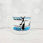 Vintage 1985 Anchor Hocking Sea World Milk Glass Handled Mug Shamu Orca