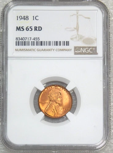 1948 P Lincoln Cent NGC MS65RD Bright Red Luster Just Graded New Holder#U65Z