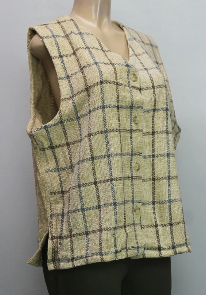 Chaleco para mujer Boyne Valley Weavers hecho a mano en IRLANDA color tostado a cuadros talla L Foto 3 de 4