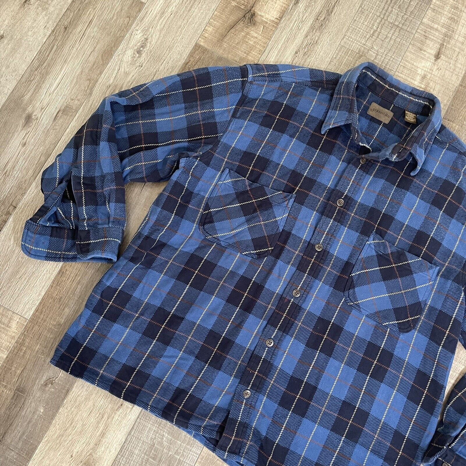 VTG USA made ST JOHNS BAY flannel shirt XL Tall plaid Blue | eBay