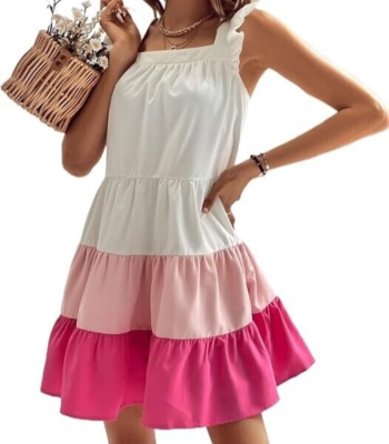 Colorblock Ruffle Trim Smock Dress Summer Casual see pictures for size | eBay Colorblock Ruffle Trim Smock Dress Summer Casual see pictures for size | eBay