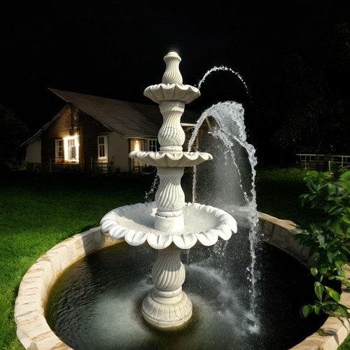 White Marble Water Fountain Hand-Carved Unique Design for Elegant Home & Garden - Imagen 7 de 9