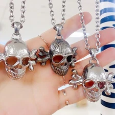 Skull necklace gothic punk cross bone Stainless Steel pendant By Controse