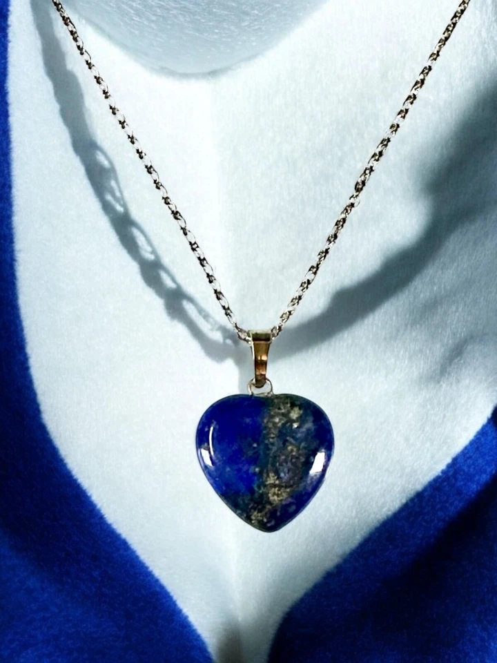 Collana argento in acciaio Inox ciondolo Cuore Pietre vere LAPISLAZZULI - Immagine 2 di 4
