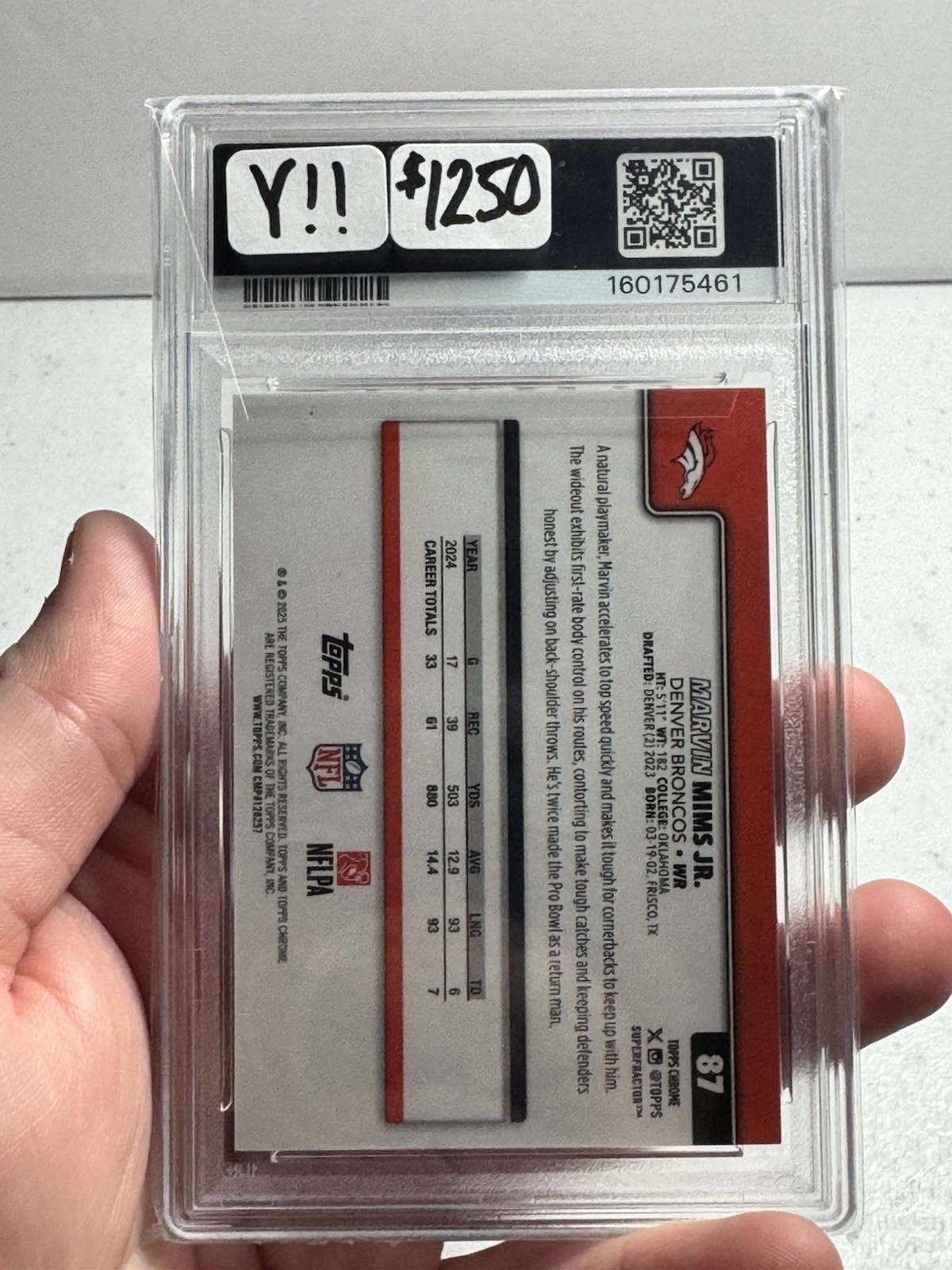 2025 Topps Chrome Superfractor 1/1 Marvin Mims #87 PSA MINT 9 Denver Broncos view 3