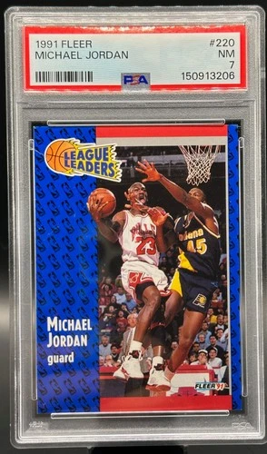 1991 Fleer League Leaders Michael Jordan #220 PSA 7 Bulls HOF MVP NM