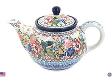 Blue Rose Polish Pottery Small Teapot - Hand-Painted Hummingbird - 3.5 Cups