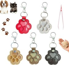 5 Pcs Pet hair keychain, Leather Paw Keychain with Hair Storage for Dog  Cat