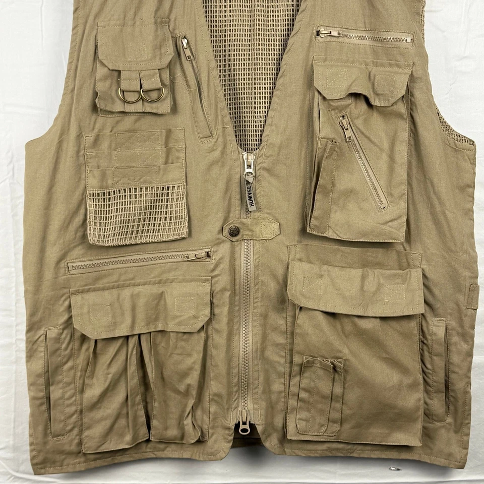HUMVEE Mens L Utility Vest Multiple Pockets Full Zip Outdoor Tan - Image 3 of 4