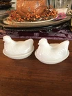 Vintage Hazel Atlas Milk Glass Hen On Nest Pair 4 1/2”
