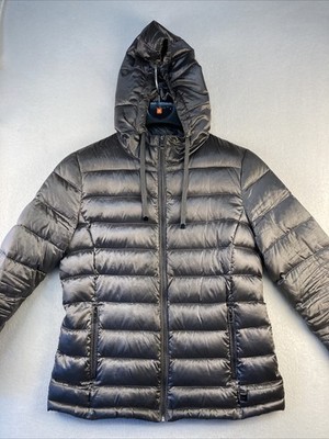 Andrew Marc Packable Lightweight Premium Down Puffer Jacket Sz M Gray Hooded