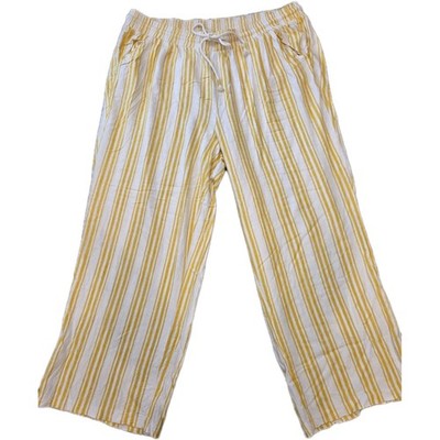 Torrid Pants Womens 3R Yellow White Striped Linen Blend Drawstring Waist Coastal