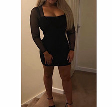 Boohoo Women’s Black Bodycon Mini Dress Sheer Mesh Long Sleeve Square Neck