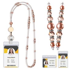 Lanyard for ID Badge Key Retractable Beaded Teacher Reel Pearl Crystal Holder