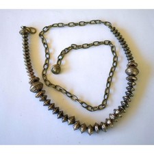 Vintage 90s Brass Tone Metal Mixed Oval Beads Chain Link Belt, OSFA, S, M, L