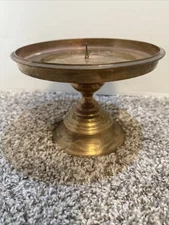 VTG Brass Candle Holder (1)  Pedestal  MCM 6.75” Wide 5” Tall Preown VTG Cond