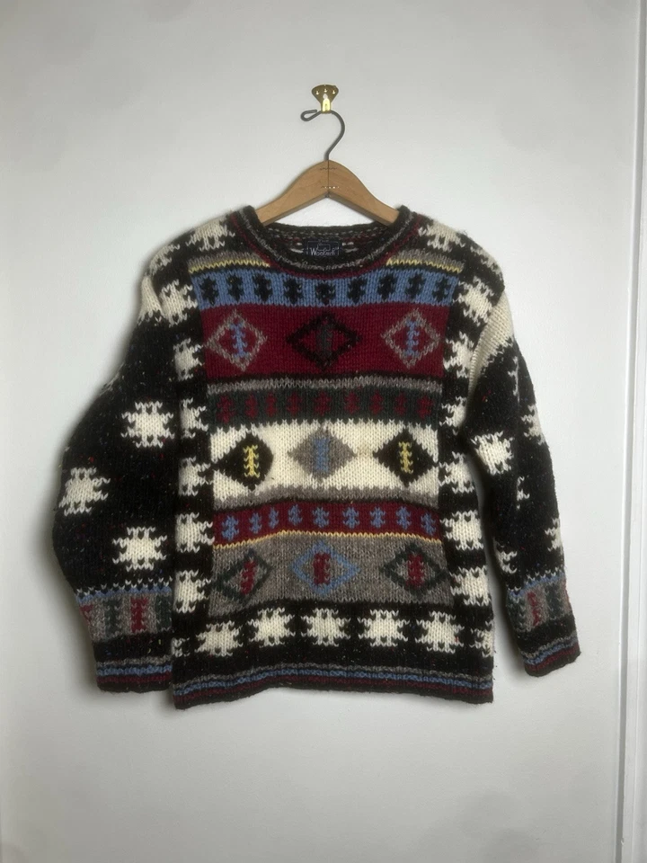 Vintage Woolrich Women’s 100% Wool Southwestern Aztec Chunky Knit Sweater Sz M