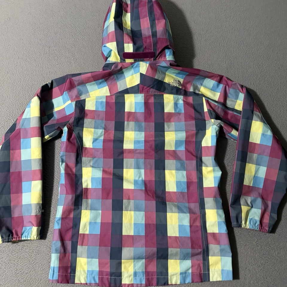 The North Face Girls Jacket XL 18 HyVent Hooded Shell Rain Coat Pink Plaid - Image 4 of 4
