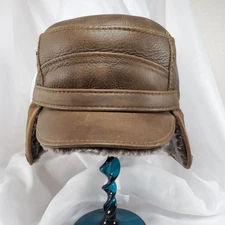 Ricardo BH Brown Leather Aviator Hat With Faux Fur Lining Elmer Fudd Ear flaps
