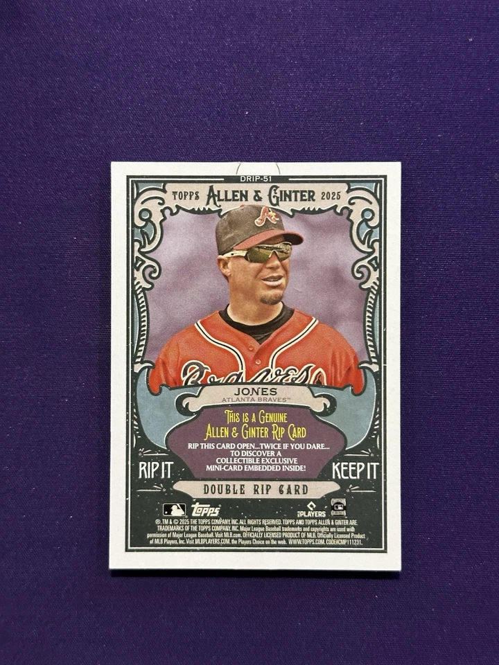 Tarjeta Double Rip 49/50 Chipper Jones/Austin Riley SSP Topps Allen & Ginter 2025 Foto 2 de 3