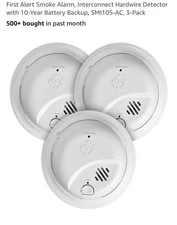 First Alert Smoke Alarm, Hardwire with 10-Yr Battery Backup, SMI105-AC, 3-Pk