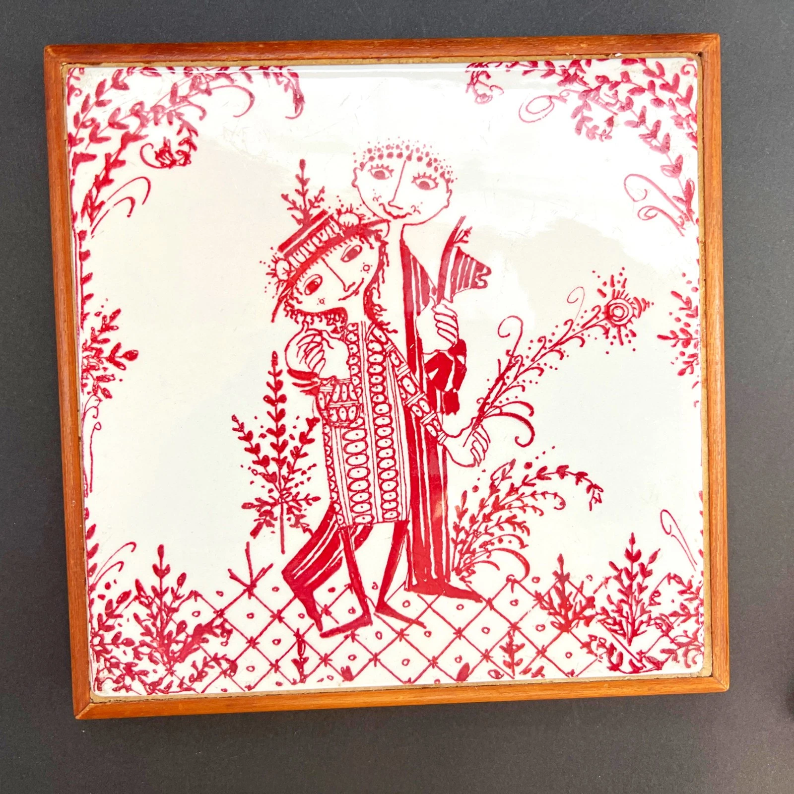 2 Vintage Bjorn Winblad Nymolle Denmark Ceramic & Wood Trivets – Rare! - product detail image 1