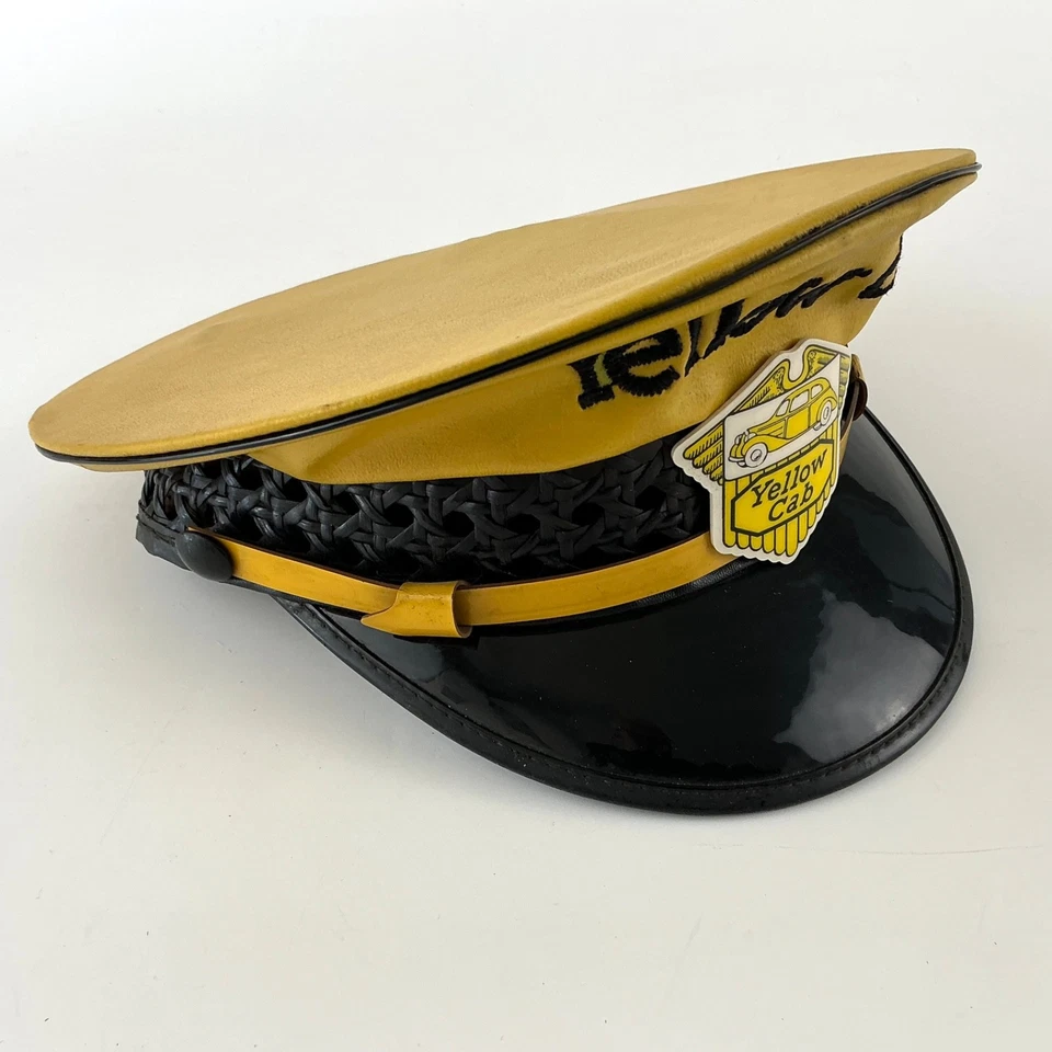 Sombrero de Taxi Yellow Cab Company Marca Lancaster Cuero Vinilo Conductor Talla 7 De Colección Foto 3 de 4
