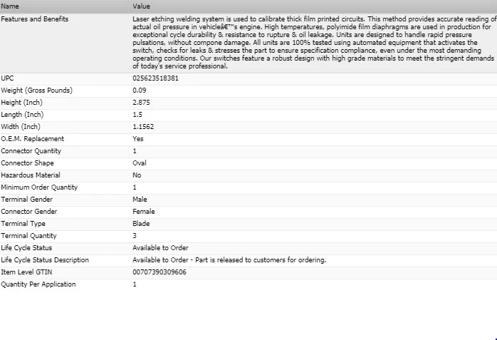 STANDARD Oil Pressure Switch for 2004-2006 INFINITI QX56 - Изображение 2 из 4