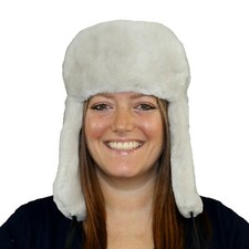 GLACIER WEAR GLACIER GREY DYED PLUCKED & SHEARED BEAVER FUR RUSSIAN TROOPER HAT 