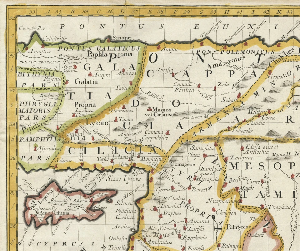 Mapa "Un nuevo mapa de las partes orientales de Asia Menor" (Tierra Santa) E. Wells, 1704 Foto 4 de 4