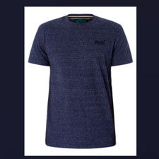 Image of Superdry Vintage Logo Embroidered T-Shirt Size M Dark Indigo Blue Marl