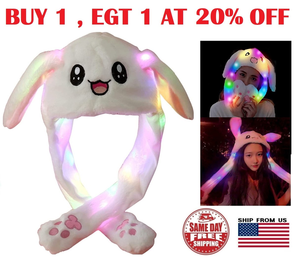 CATEGORY9☆RABBIT HAT LED Bunny Ear Cap Plush Rabbit Hat Moving Ears Headwear