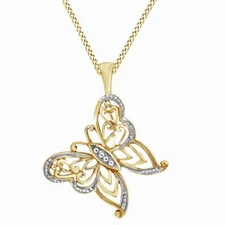 Butterfly Pendant Necklace 14K Gold Plated 925 Sterling Silver