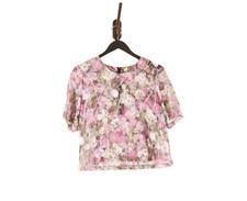 Vintage Japanese Floral Short Sleeve Semi Sheer Blouse Japan Flowers Nature Crop