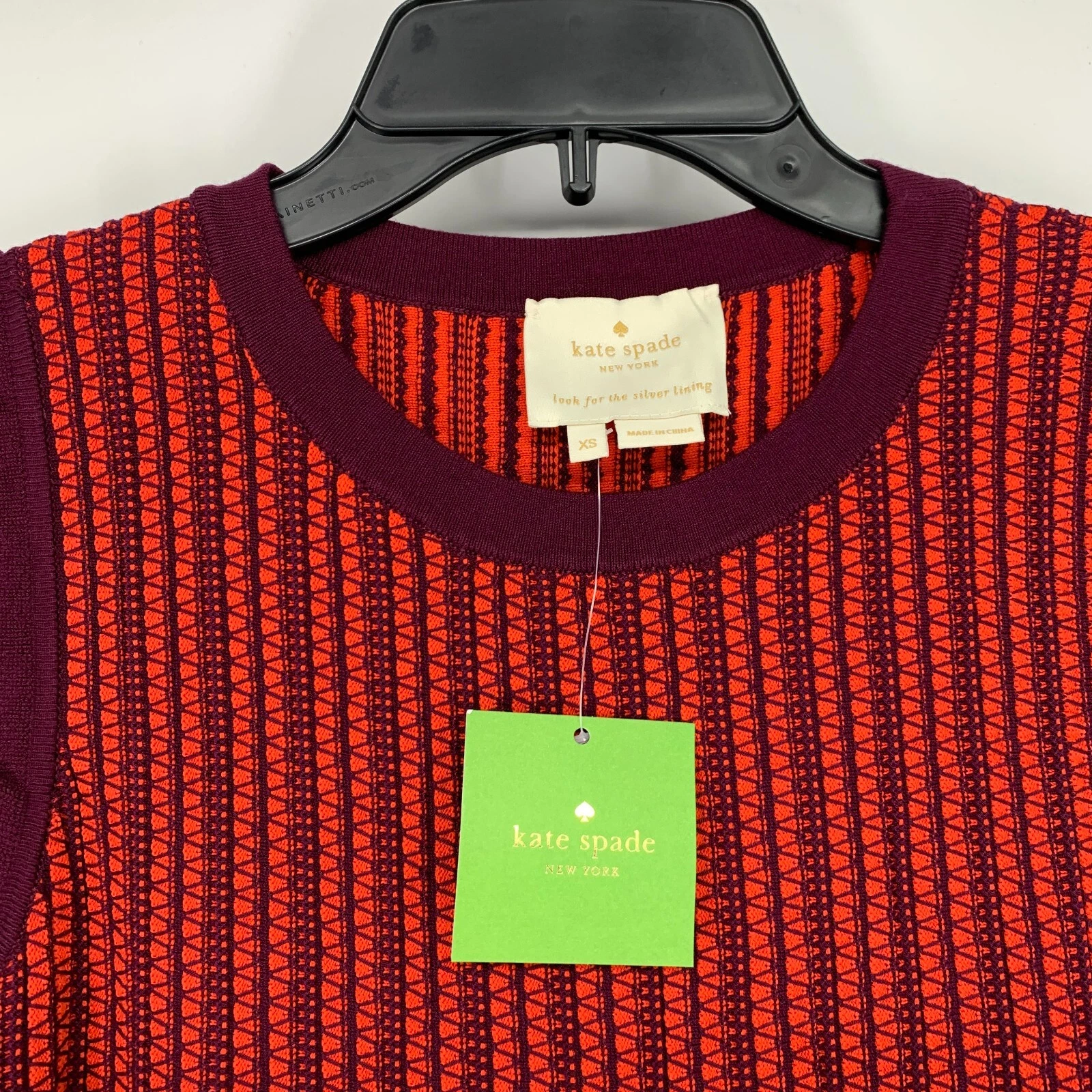 Kate Spade maglione abito donna XS maglia testurizzata rosso smanicato aderente svasato nuovo con etichette