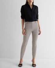 NEW EXPRESS 88 TAUPE PLAID EDITOR HIGH WAISTED SKINNY PANTS SZ 8