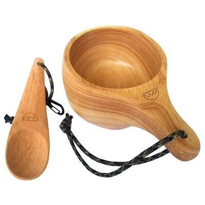 Kyrre  Carved Nordic Kuksa - Solid Wood Camp Mug & Spoon Set