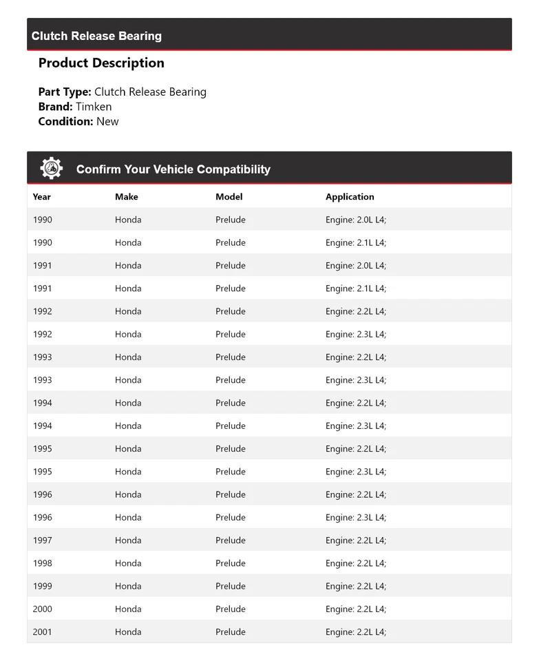 Подшипник выпуска сцепления для Honda Prelude 1990-2001 годов выпуска Timken 1991 1992 1993 1994 годов выпуска - Изображение 2 из 4