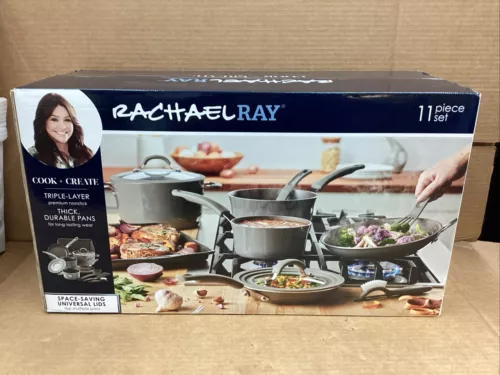 Rachael Ray Cook + Create 11pc Aluminum Nonstick Cookware Set, Gray