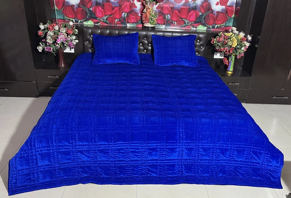 Royal blue velvet quilt king velvet blanket velvet comforter queen bedding set - Image 4 of 4