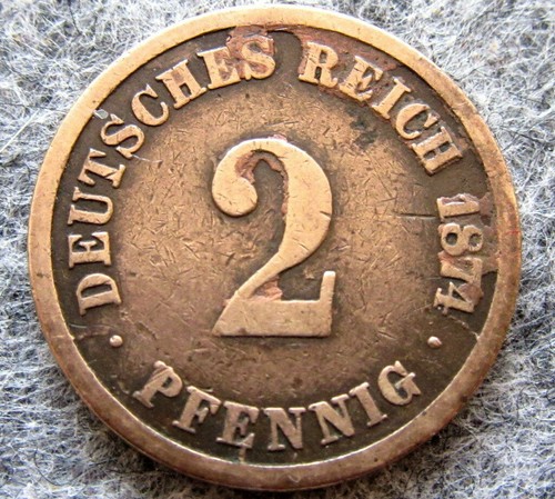 MINT ERROR - GERMANY KAISERREICH EMPIRE 1874 2 PFENNING - STUCK DIE or BROCKAGE - Picture 4 of 4
